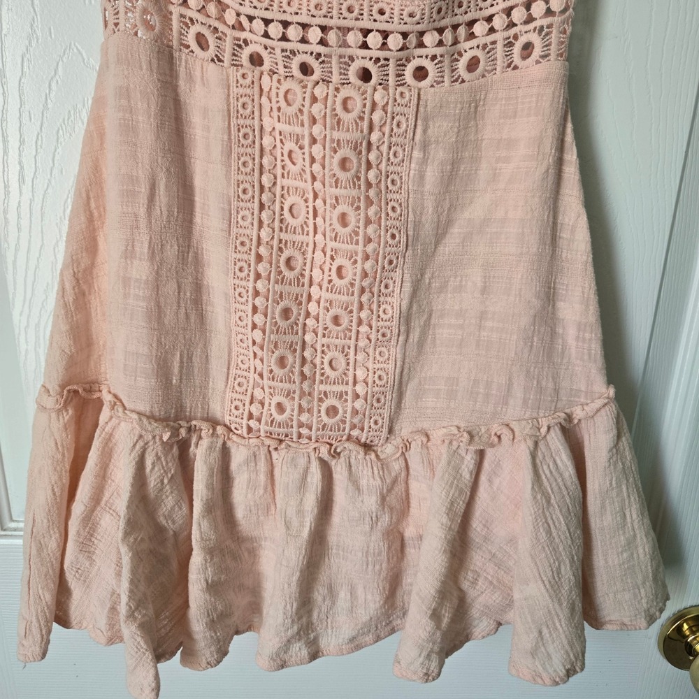 Jun & Ivy Light Pink Crochet Lace Ruffle Mini Dress XXS Boho Coquette Cottagecor - Picture 15 of 16